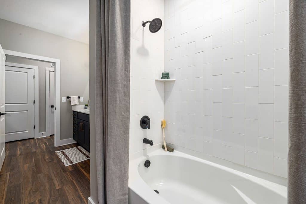 Bathroom with custom tile backsplash